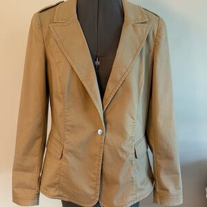 WHBM 12 Tan Light Blazer / Jacket Beige Neutral Autumn Office Casual Preppy Cute